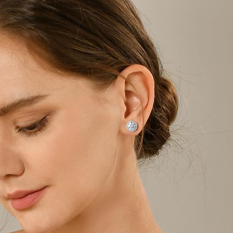 Sparkling Wedding Daily Jewelry Classic Elegant Gold Plated Moissanite Earrings Classic Solitaire Halo Stud Earrings for Women