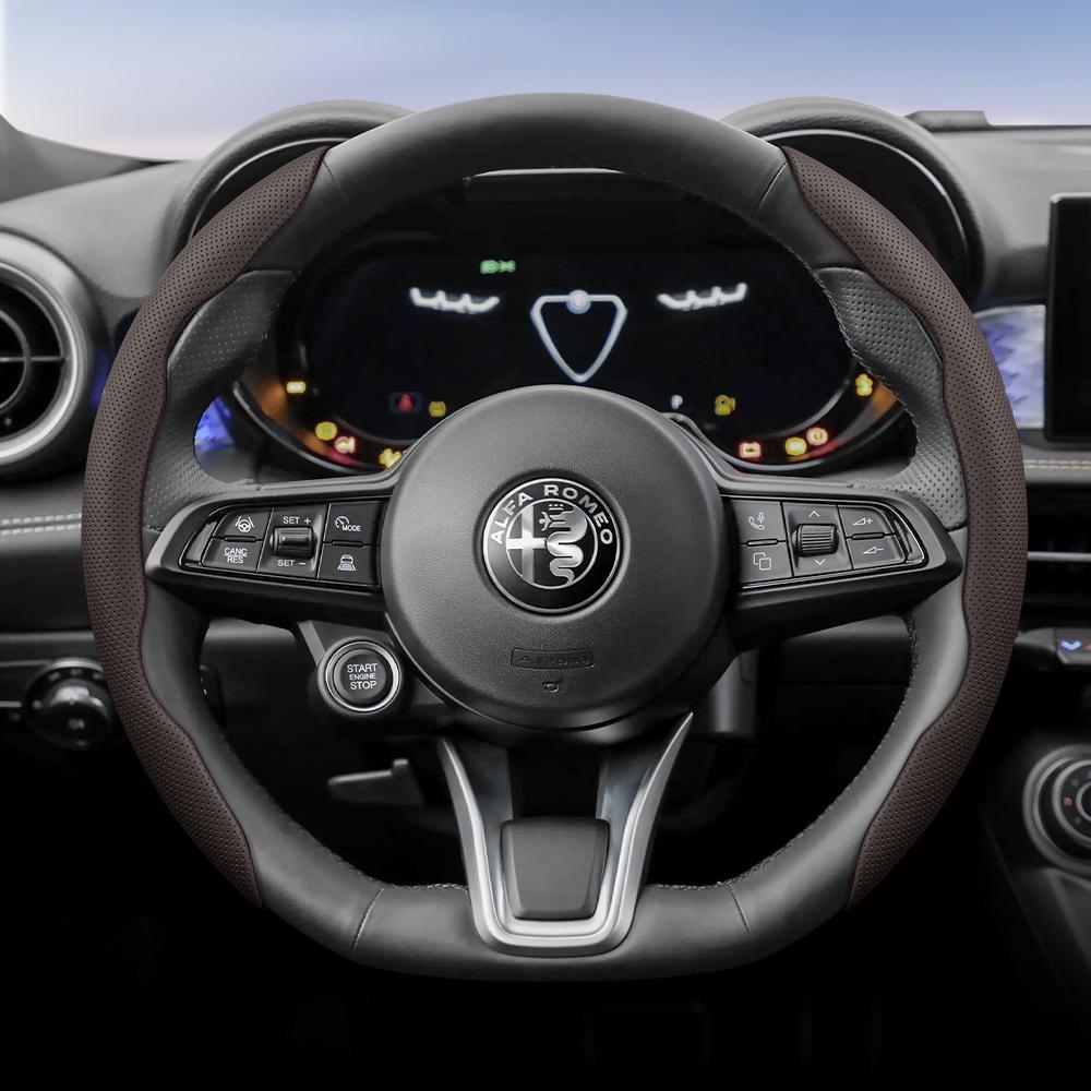 Suitable for Alfa Romeo Breathable Leather Steering Wheel Cover Quick-Release Non-Slip Durable Black