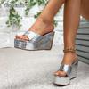 Women's Silver Platform Sandals High Heels Slip on Dressy Wedges Sandals Elegant Casual Beach Slides Fashion Zapatos De Mujer
