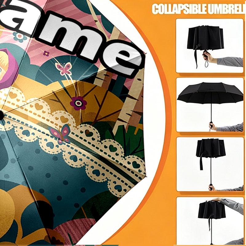 Custom Name Personalized Masha and the Bear Print Umbrella, Auto Open Close, 8‑Rib Sturdy Frame, Commute Camping Hiking Use, Birthday Gift