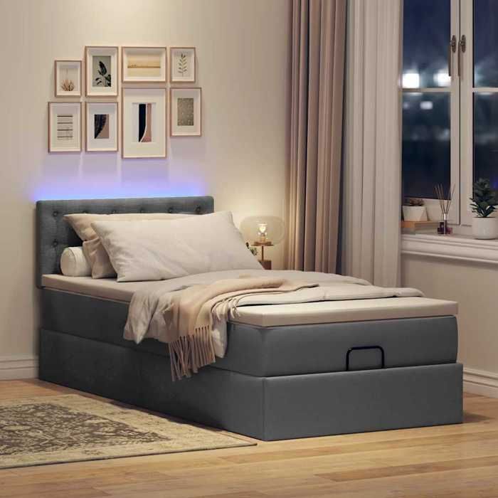 VidaXL Lit ottoman avec matelas et LED gris foncé 80x200cm tissu lit rembourré 3312430