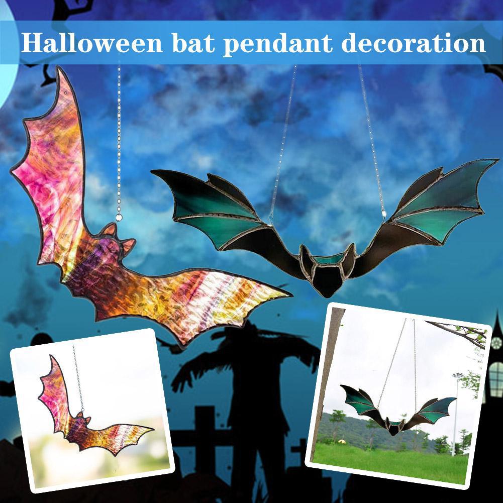 Halloween Bat Stained Glass Suncatcher Window Hanging Acrylic Wall Art Suncatcher Decor Household Halloween Bat Decoration