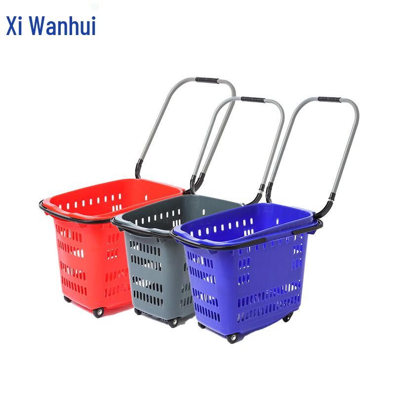 Wheeled Shopping Basket with Retractable Handle