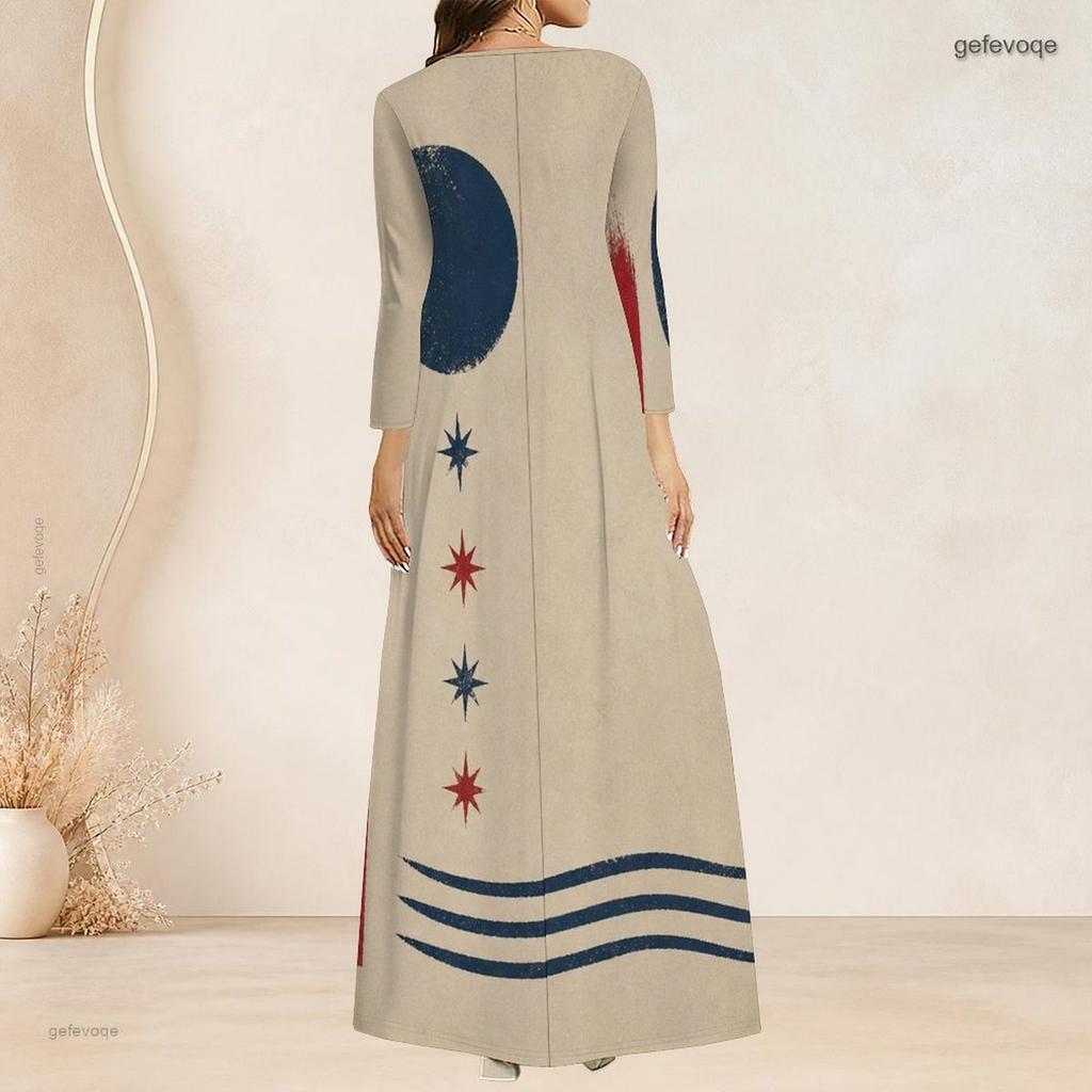 Plus Size Women V Neck 3 4 Sleeve Maxi Dress Soft Fashion Daily Street Wear