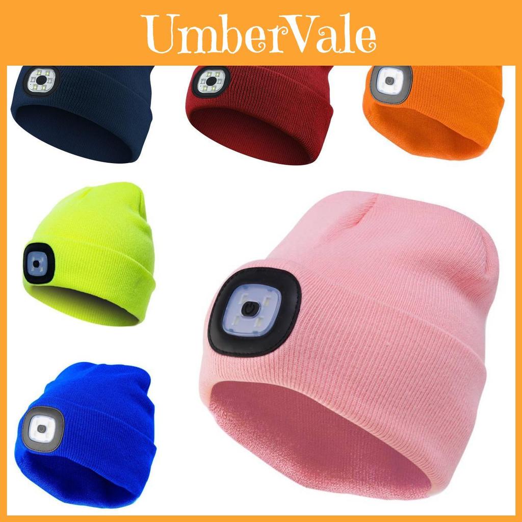 Black Led Knitted Beanie For Outdoor Night Running With Rechargeable Light Feature
