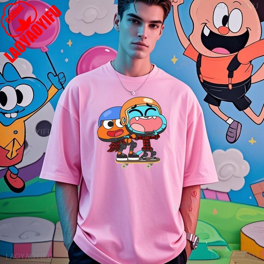 The Amazing World of Gumball Gumball and Darwin Summer Unisex Loose Harajuku Breathable Camisetas High Quality Loose T Shirt
