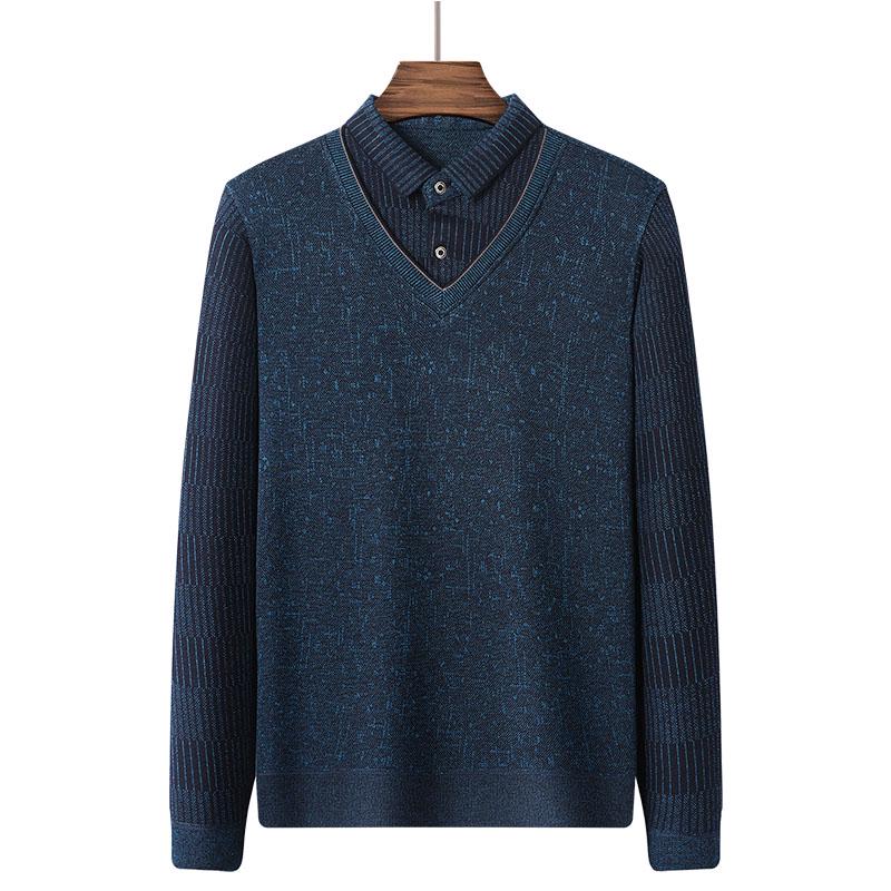 Dad's Winter Warm Chenille Knitwear: Men's Fleece-Lined Two-Piece Sweater with Thick Shirt Collar for Autumn/Winter.