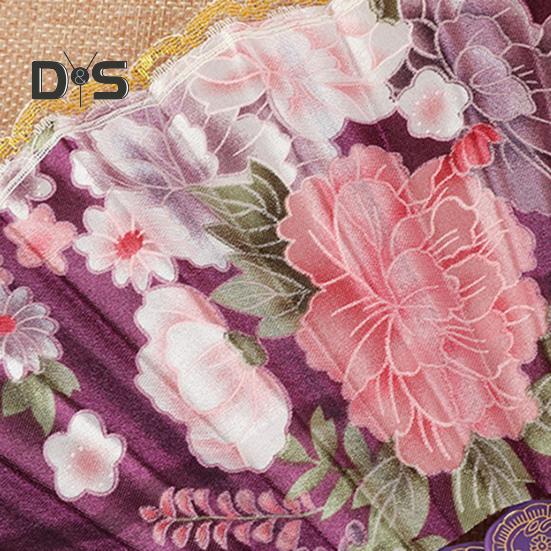 Chinese Style Flower Folding Fan with Tassels Portable Summer Hand Held Cooling Fan Decoration Dance Performance Props Party Costume Accessories