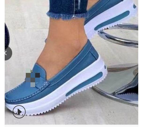 

2025 осень женские однотонные туфли на толстой подошве с круглым носком и плоским носком 43 светло-синий