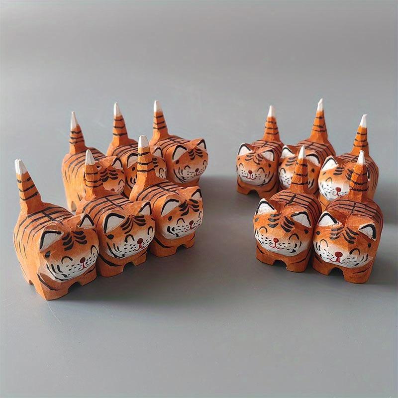 Pure Solid Wood Tiger Carving, Handmade Adorable Forest Scene Ornament Decoration