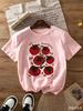 NewT-shirt with Tomato Print for Kids, Casual Round Neck,  Suitable for Daily Wear, Spring Summer Autumn