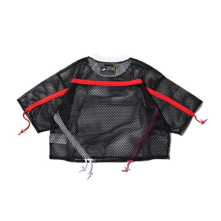 Nike Sportswear Mesh Drawstring Short-Sleeve T-Shirt Women Tops Black AR3034-010