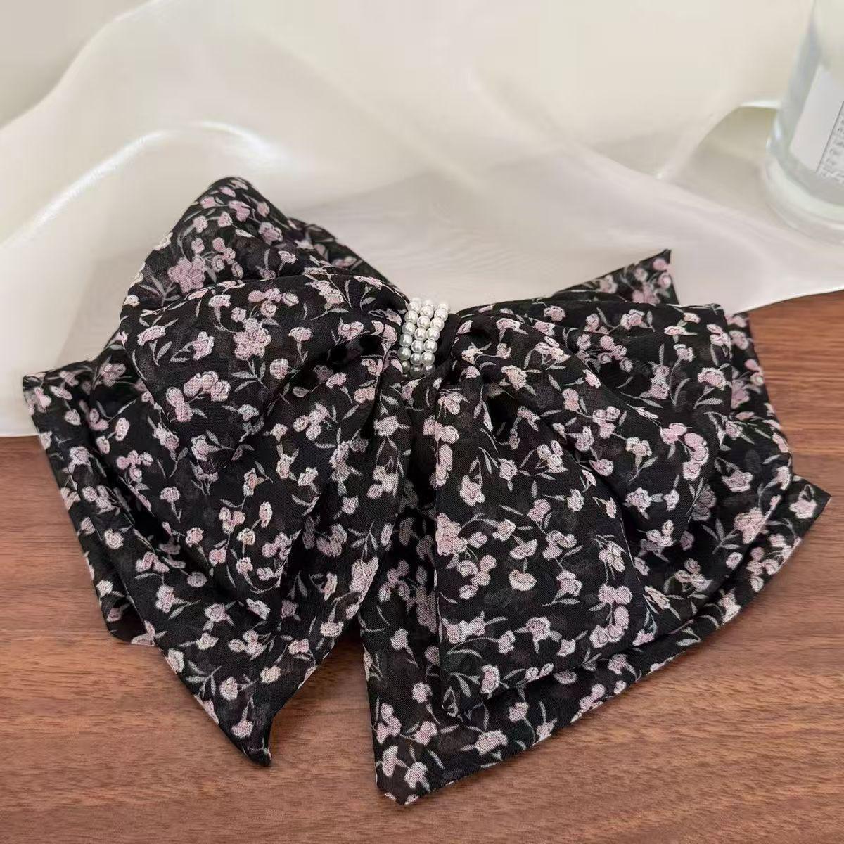 Korean Retro Floral Pearl Bow Hairpin Clip