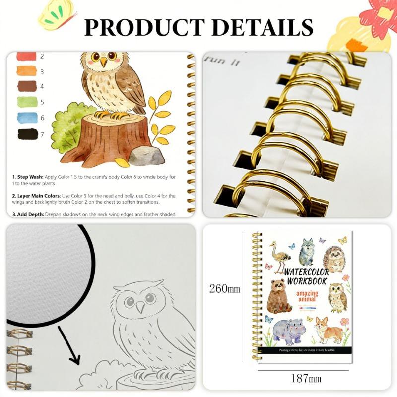Animal Watercolor Coloring Practice Book For Beginners Kids