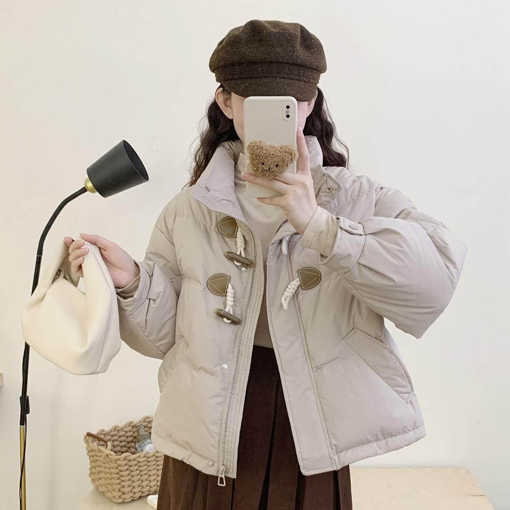 Corner buckle short down jacket new year, small sweet stand-up collar white duck down jacket