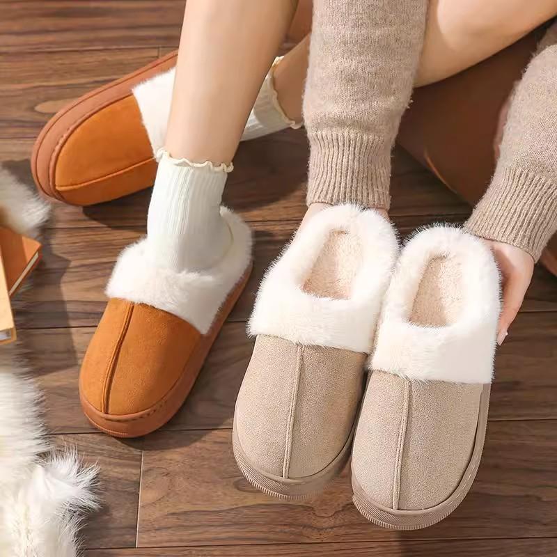 Cotton slippers women's autumn and winter indoor and outdoor wear home soft bottom plush warm feet couple cold-proof women's plush slippers