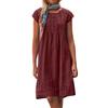 Women's Casual Loose O Neck Short Sleeve Wrinkles Elegant Linen Swing Dresses