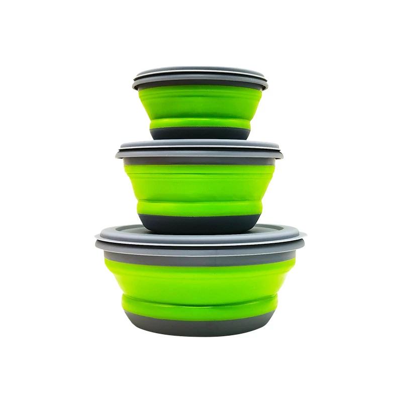 1 Set Portable Folding Lunch Box Bowl Sets Silicone Food Container Outdoor Camping Tableware Set Foldable Salad Bowl with Lid