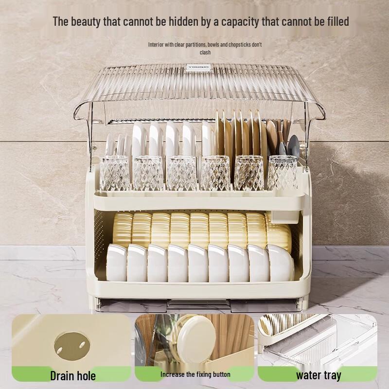 YOUQIN Mehrschichtiges Küchen-Geschirrtrockengestell mit Deckel