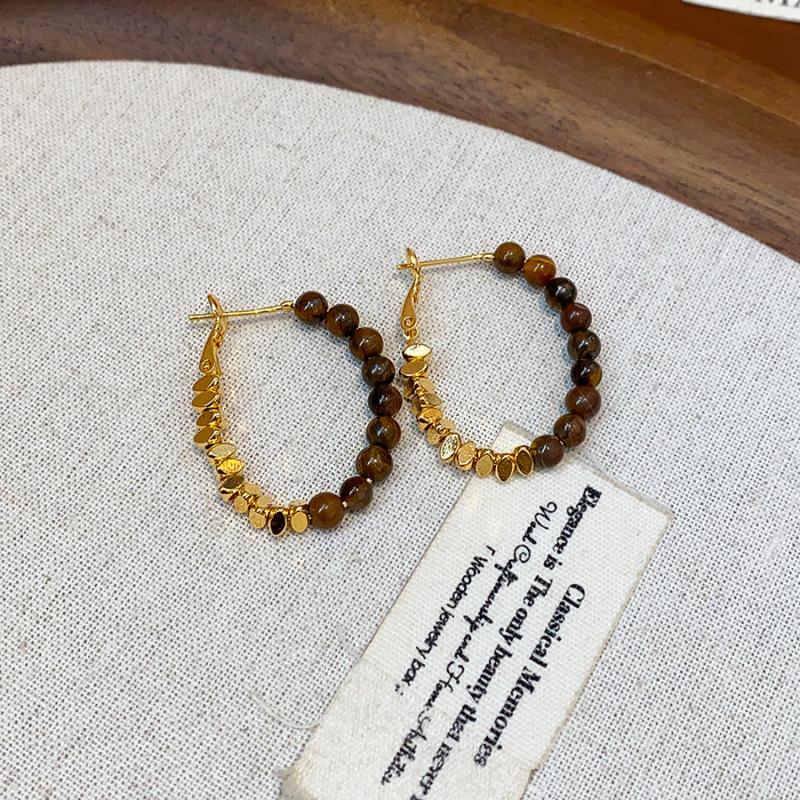 Maillard coffee color love gourd tiger's eye stone earrings earrings earrings design sense