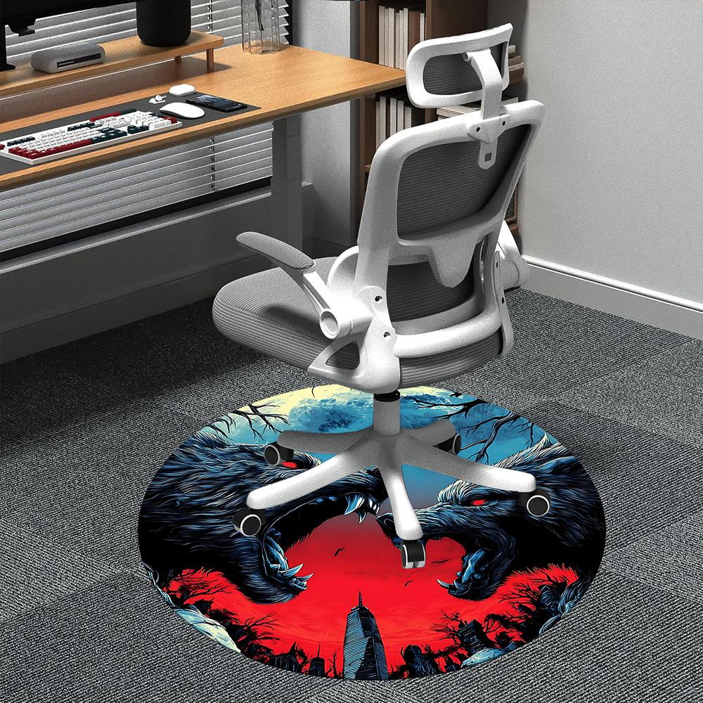 1PC Werewolf Moonlit Office Round Area Rug, Mat Suitable ForOffice, Under Office Chairs Bedroom Living Room Home Decor, Room Deco