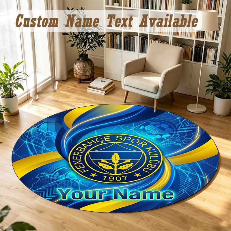 Round Rug Custom NameFenerbahçe FC Pattern Non Slip Carpet Home Floor Decor