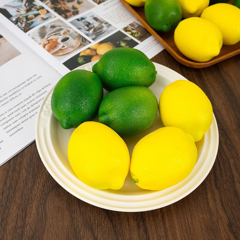 5Pcs Yellow/Green Artificial Fake Lemons Realistic Faux Fruits Photography Props For Home Kitchen Table Decoration