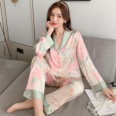 Zweiteiliges Pyjama-Set für Damen, Strickjacke, Homewear, Blumenmuster, Langarm, ausgefallene Unterwäsche, sexy Nachtwäsche, Damen, Nachtwäsche, Mädchen