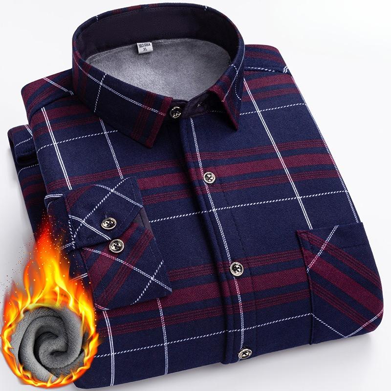 Men's Plaid Long-Sleeve Shirt, Thickened and Non-Iron, Perfect for Casual or Business Wear in Autumn and Winter