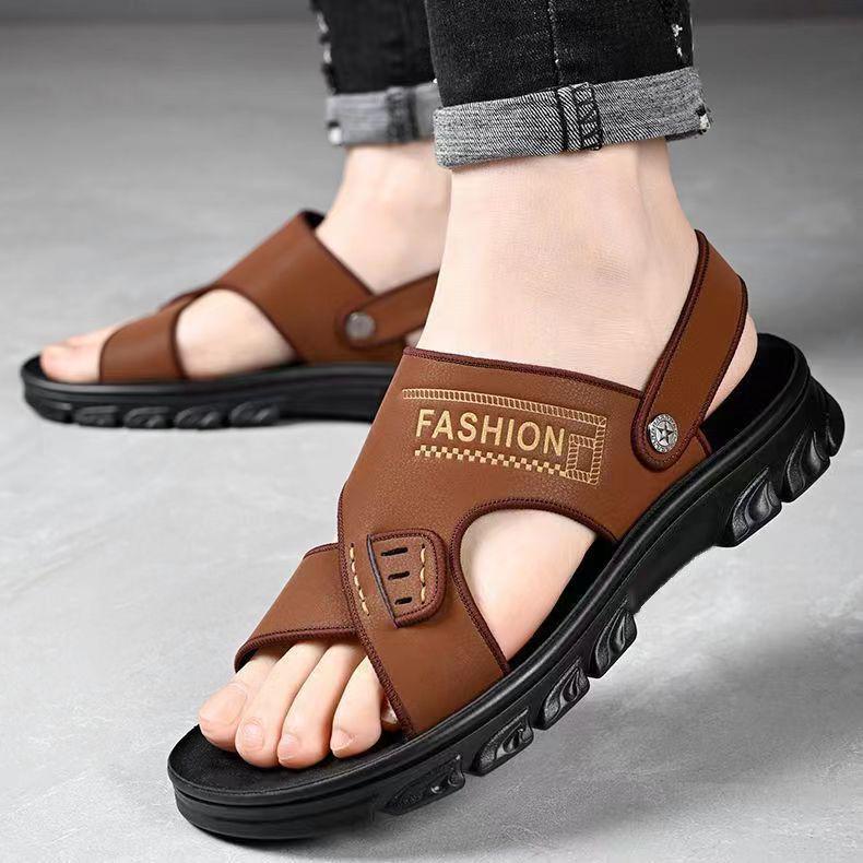 Herren Sommer Mode Rutschfeste Ledersandalen - Vielseitige Weiche Sohle Strand-Slipper