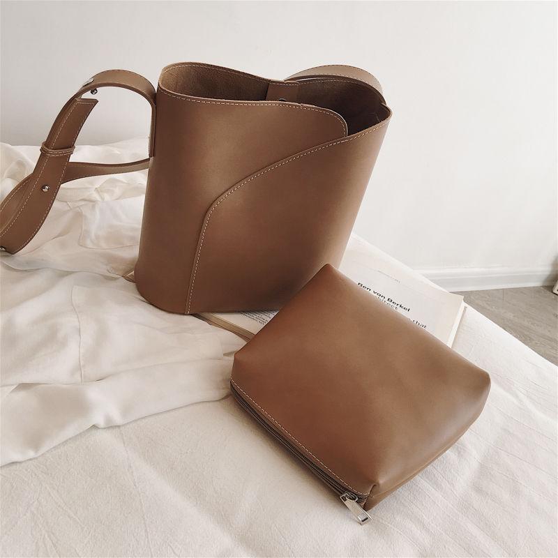 

Женская винтажная сумка на одно плечо, повседневная сумка большой вместимости, однотонная, простая, универсальная, мягкая, набор из двух сумок