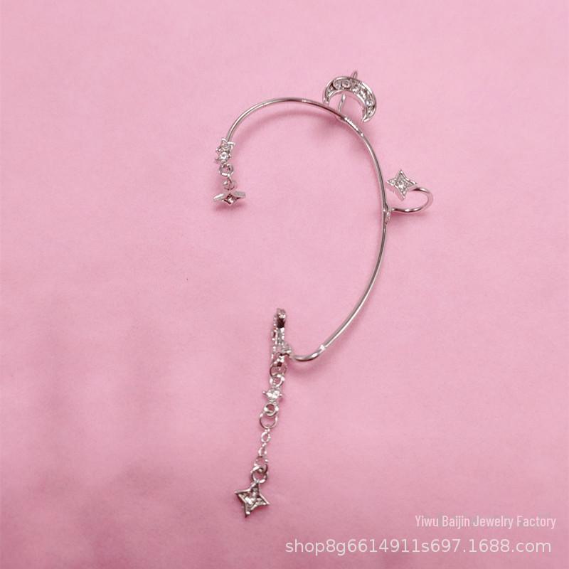 

Серьги-клипсы в виде звезды и луны, украшенные бриллиантами: Элегантный дизайн кисточек для женщин left earpiece single серебряный