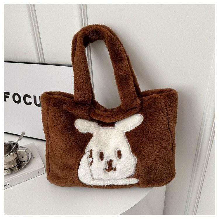 Cute Cartoon Plush Shoulder Bag For Women Large Capacity Tote Bag Winter 2024 Urban Style
