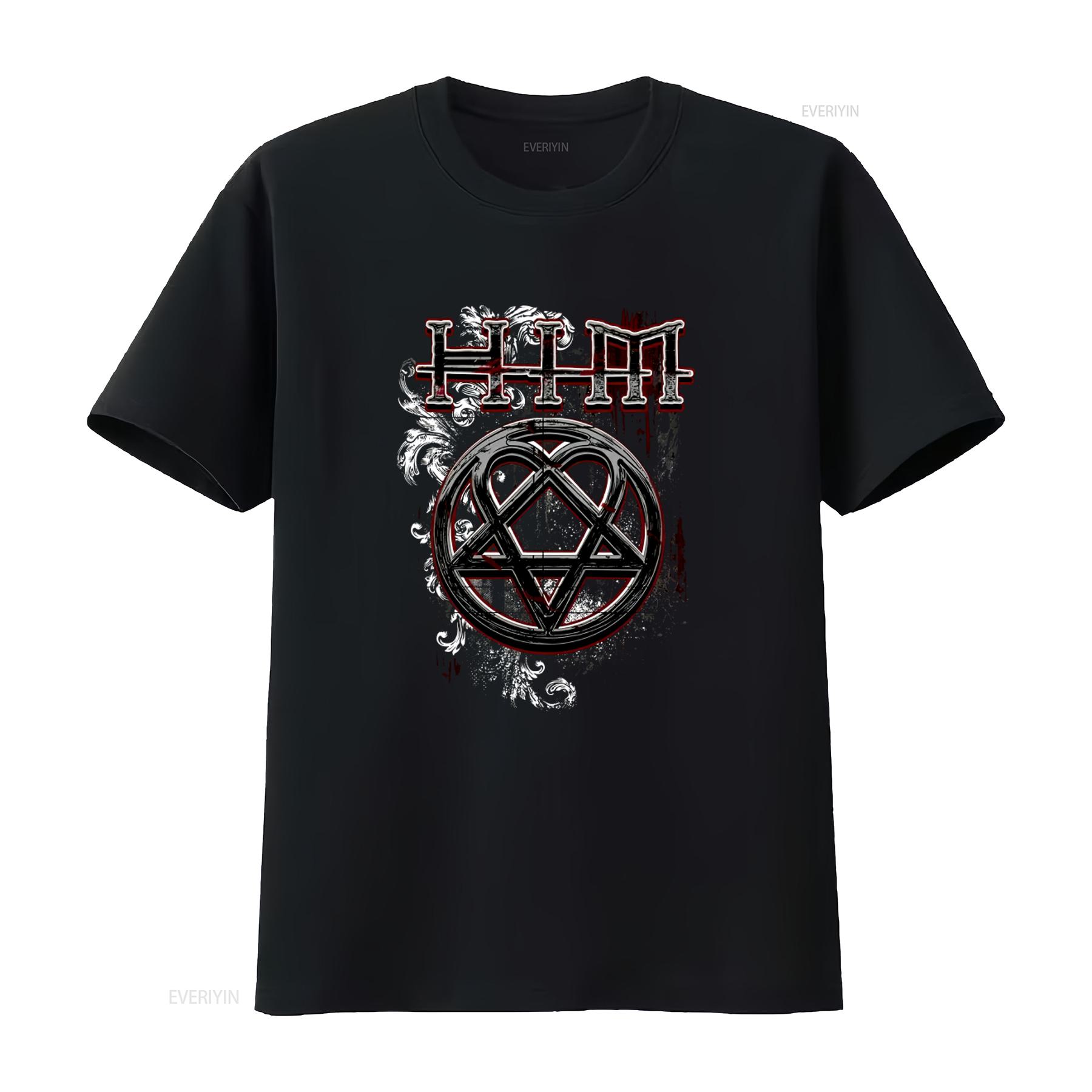 

Him Heartagram Gothic Black T Shirt with Intricate Design Type O Negative vintage Washed Stretched fashion 4XL
