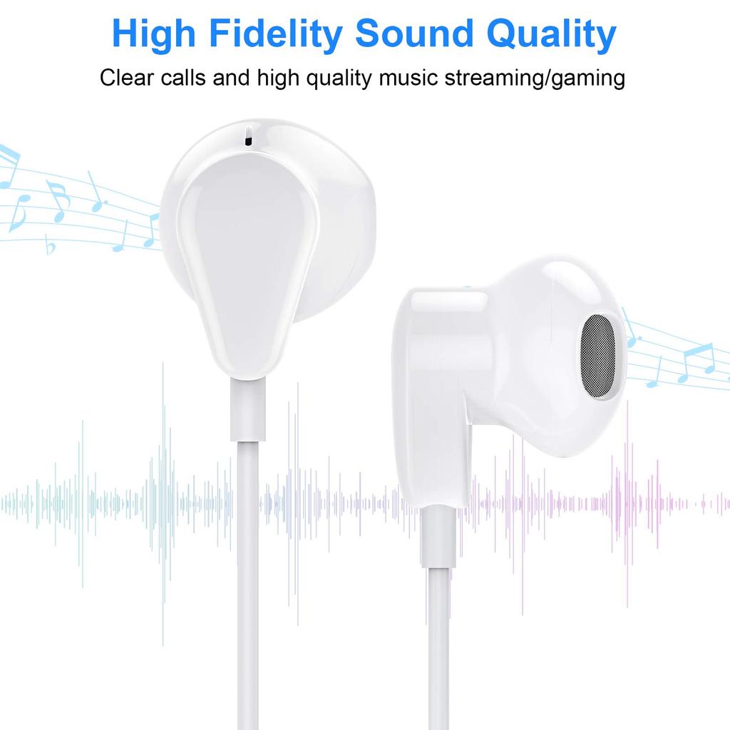 Wired Earphones with Compatible with iPad Air iPad 10th iPad Mini Galaxy Fold Google Pixel Xiaomi 11T and Noise Deep Call White Type-C Mic, 4/5,