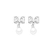 Silver Needle Bow Pearl Stud Earrings Women's Light Luxury Temperament High-end Earrings Annual Explosion Unique Earrings