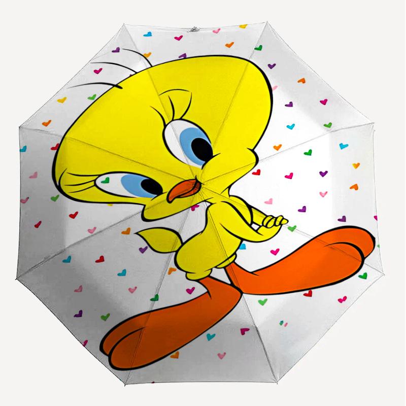 1PC Warner Tweety Bird Automatic Open/Close Umbrella with Windproof, 55-Rib Sturdy Canopy, Durable Ribs1272A