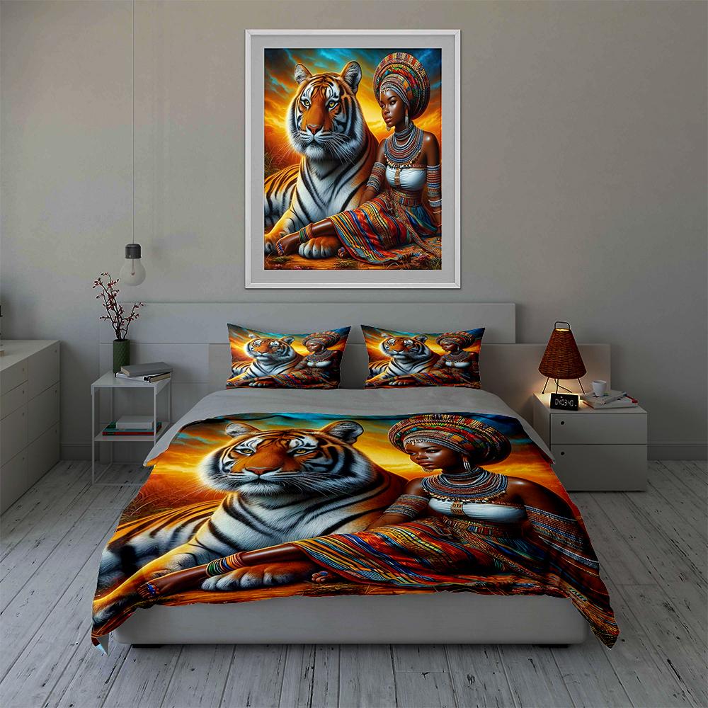 Tiger Tribal Artwork Bedding Duvet Cover Sets Duvet Covers Pillowcases Gifts (1 * Duvet Cover 2 * Pillowcases, Without Duvet Insert)