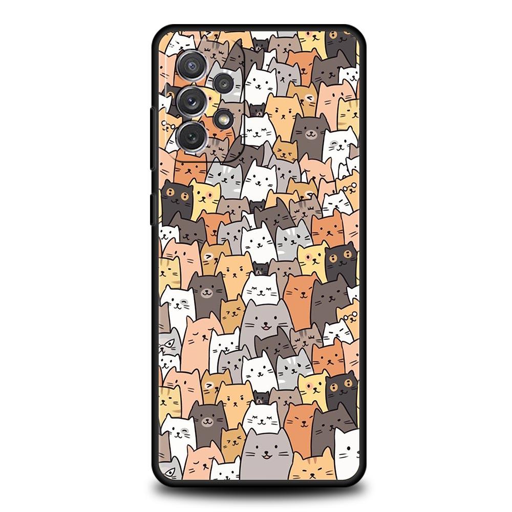Cartoon Cats Background Phone Case For Samsung Galaxy A51 A71 A41 A31 A21S A11 A01 A03S A13 A23 A33 A53 A73 5G A12 A32 Cover
