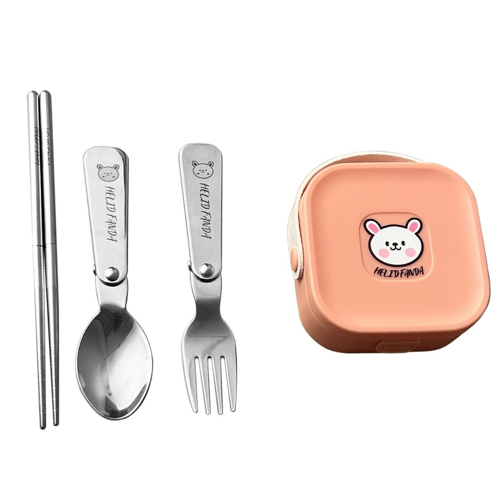  4Pcs Outdoor Portable Foldable Cutlery Set 304 Stainless Steel Fork Spoon Chopsticks With Box Camping Picnic Tableware