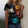 Fashionable women's T-shirt 3D printed with Kawei cat pattern short sleeved round neck top, summer outdoor casual street minimalist clothing