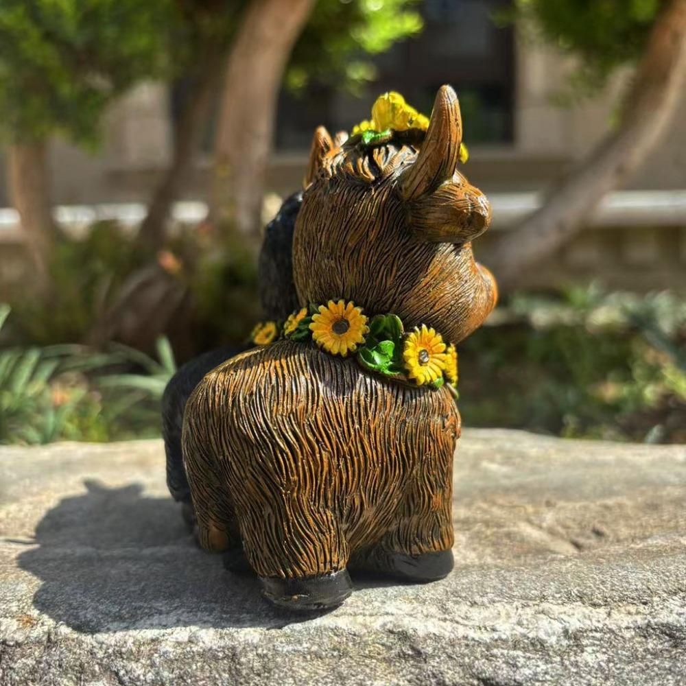 Resin Highland Cow Figurines Spring Sunflower Calf Lovers Gifts Scottish Cow Statue  Garden Decor
