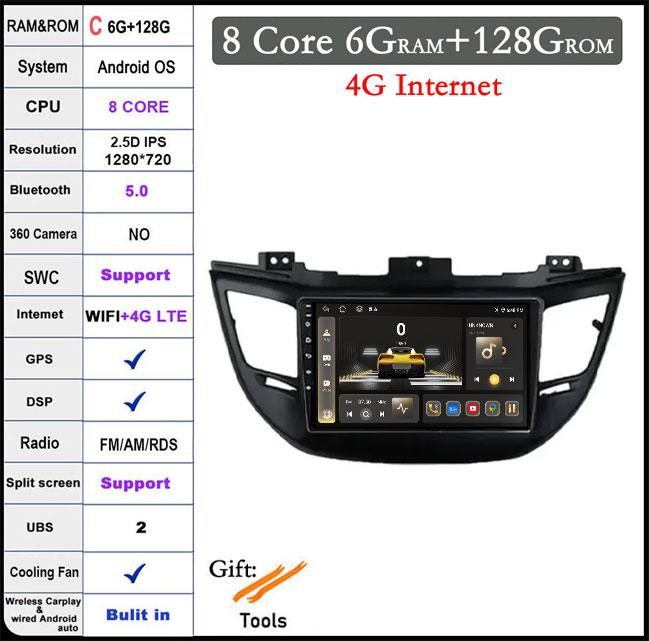 9 Lnch For Hyundai Tucson IX35 3 2015-2018 Android 14 Car Radio Multimedia Player 4G+wifi Video GPS DSP IPS Navigation