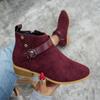 Large Size Short Boots Women's Pointed Head Heel Side Zipper Suede Belt Buckle Martin Boots Women's Boots