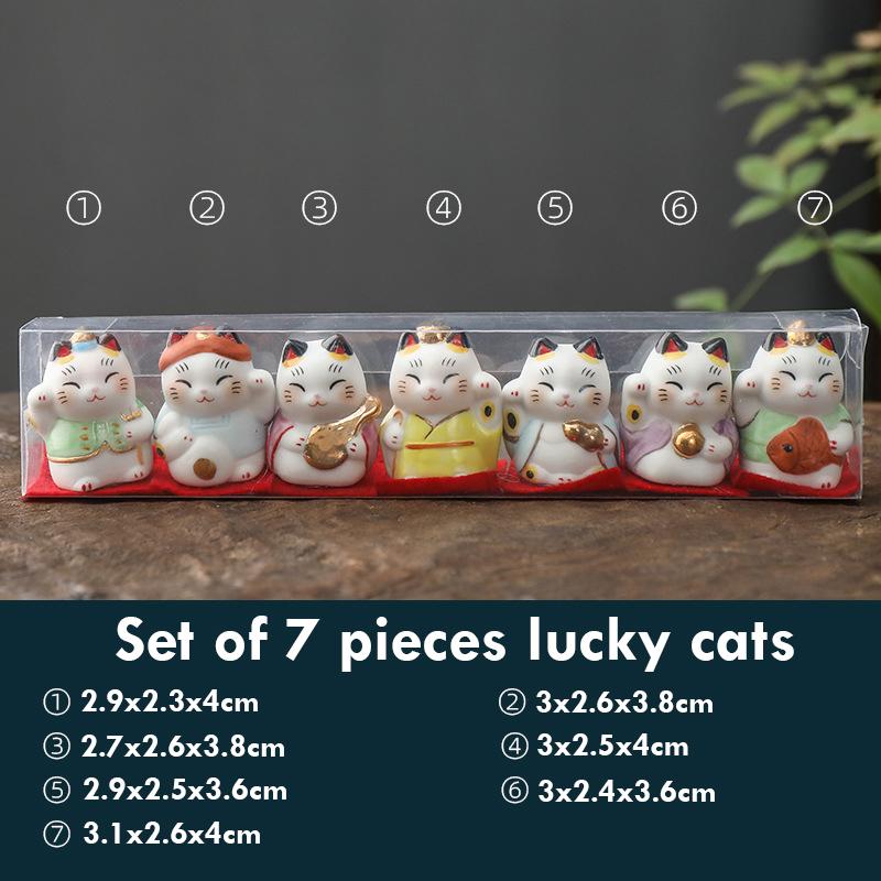 Zestaw 7 sztuk figurek szczęśliwego kota Mały Maneki Neko ozdoba Biurko Kot szczęścia Dekoracja Feng Shui Figurka