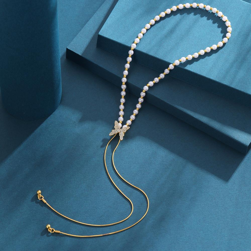 

Elegant Long Butterfly Pearl Necklace With Tassels For Summer Chic Style