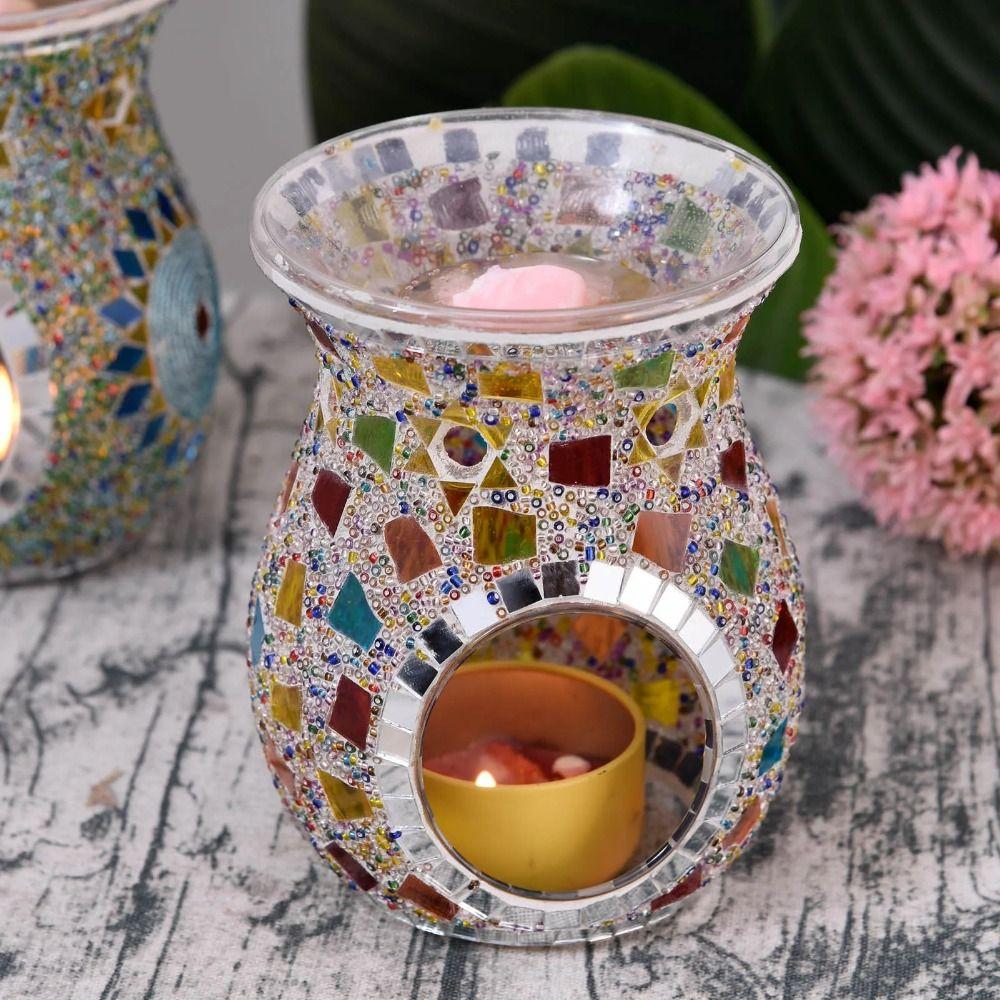 Mozaikový skleněný aroma svícen Klasický kadidelnicový aromaterapeutický difuzér na olej Vánoční dárek