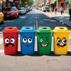 4pcs Cartoon Face PVC Self-Adhesive Stickers, Glossy & Removable, Multi-Scene Indoor/Outdoor Use for Trash Can, Fridge