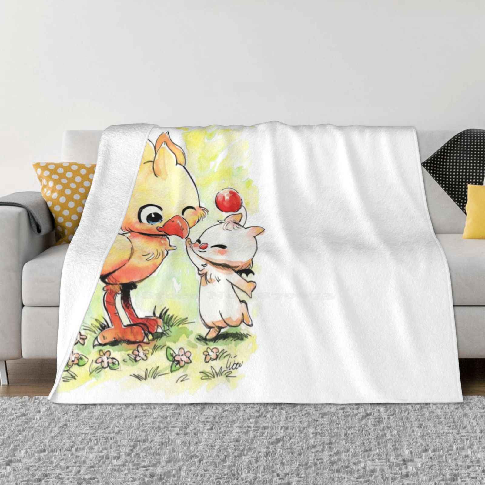 Chocobo Mog Final Fantasy Kawaii Fashion Soft Warm Flannel Blanket Chocobo Moogle Final Fantasy Kupo Cute Kawaii 1980S 30x40in