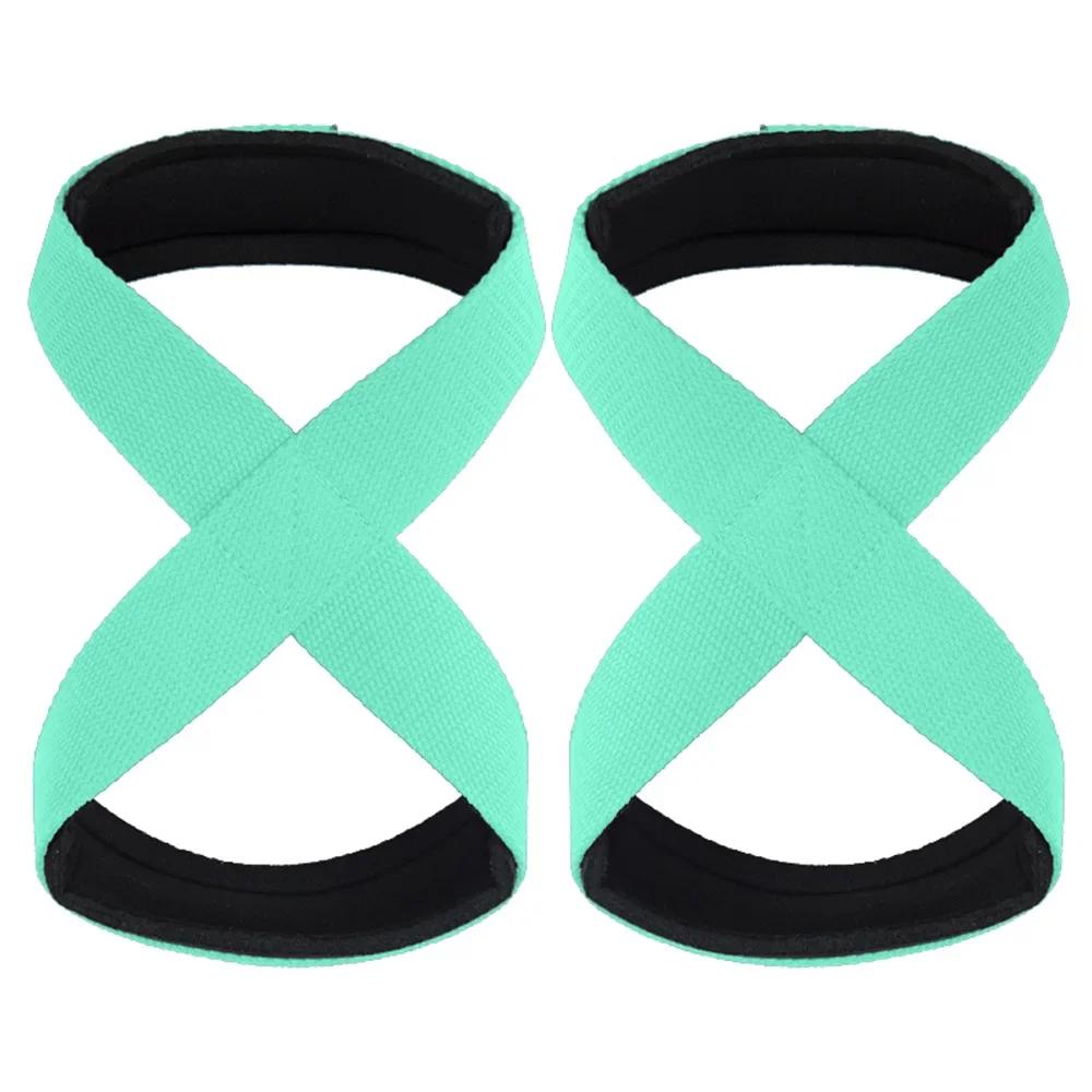 2Pcs Padded Figure 8 Straps Deadlift Wrist Support Power Lifters Gym Fitness Workout Pull-Ups Horizontal Bar